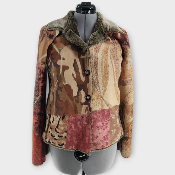 Weavz Suede Jacket Women's S Patchwork Button Down Faux Fur Lined Boho VTG Flaw - Picture 2 of 10